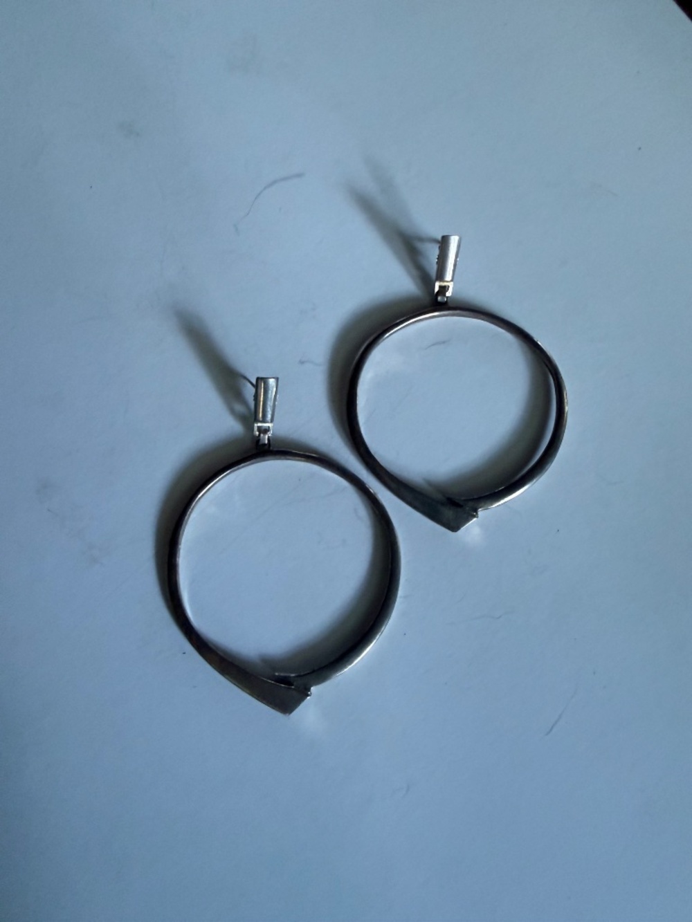 Large Modernist Earrings Sterling Silver Signed Artisan Hoop Vintage Mid Century - Picture 12 of 12